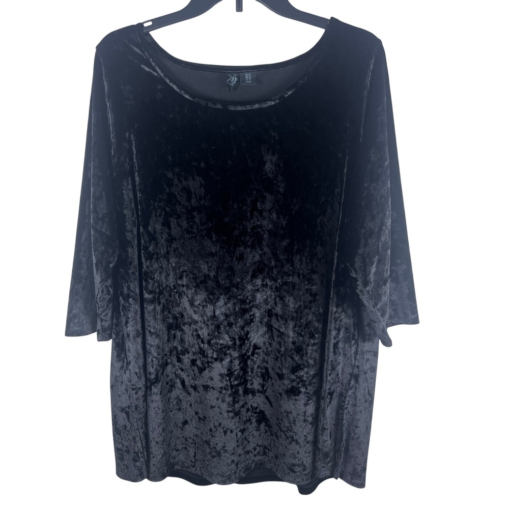 Cynthia Rowley Women Crushed Velvet Tunic Blouse 1X Black Whimsigoth Romantic